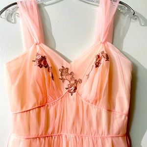 Vintage Artemis Sheer Pink Chiffon Overlay Peignoir Baby Doll Floral Appliqué 32
